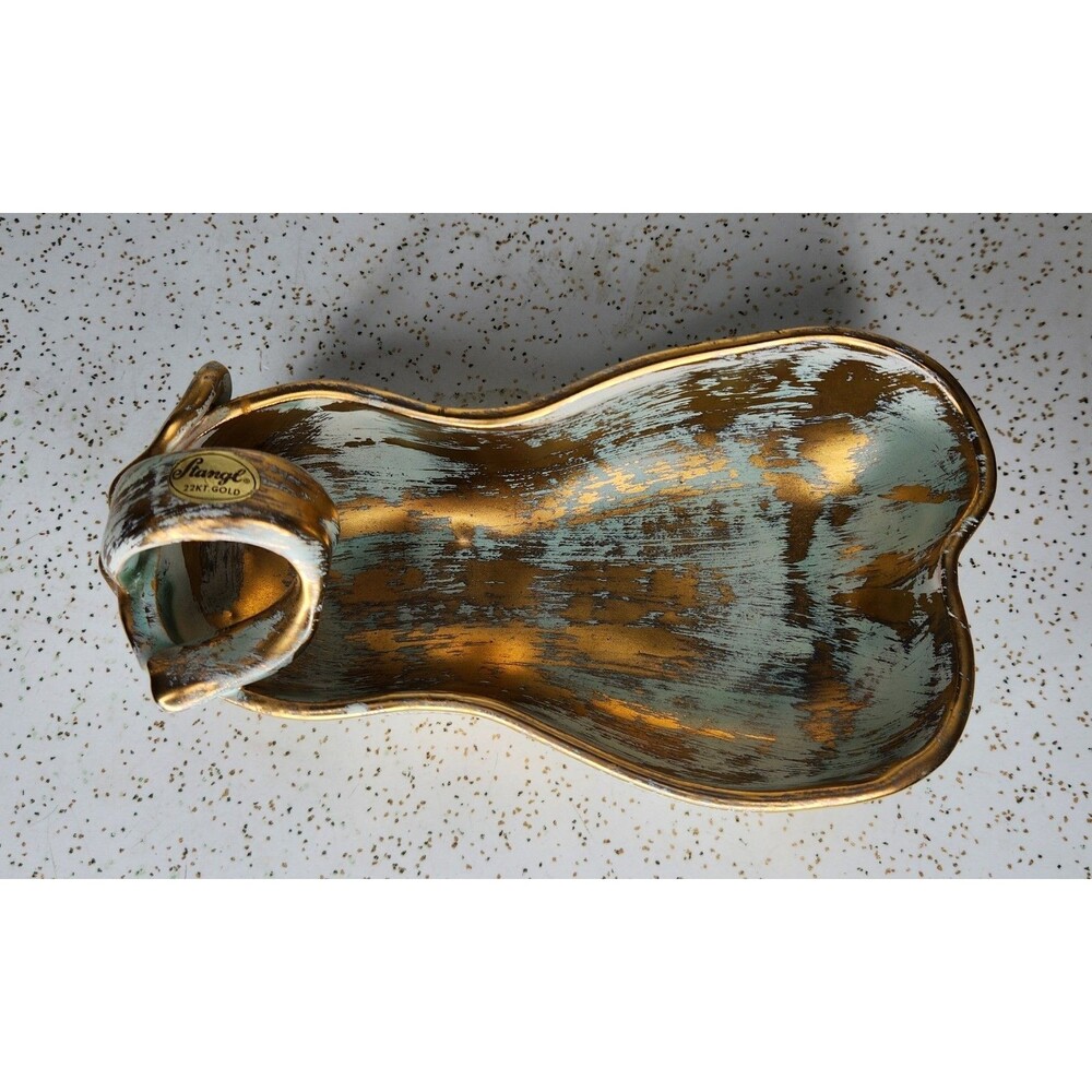 VTG STANGL Pottery Antique 22KT Gold Pear Dish Fruit Bowl Aqua #3783 MCM